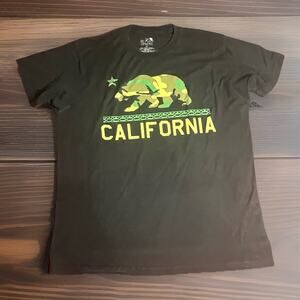 THE RAW UNCUT Men's Size L 100% Cotton BLACK T-Shirt GREEN CAMO CALIFORNIA FLAG